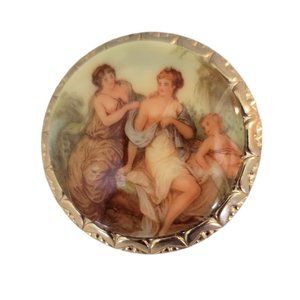 Vintage Cameo Brooch - Renaissance Art  Theme - Gold Tone - Rare Antique